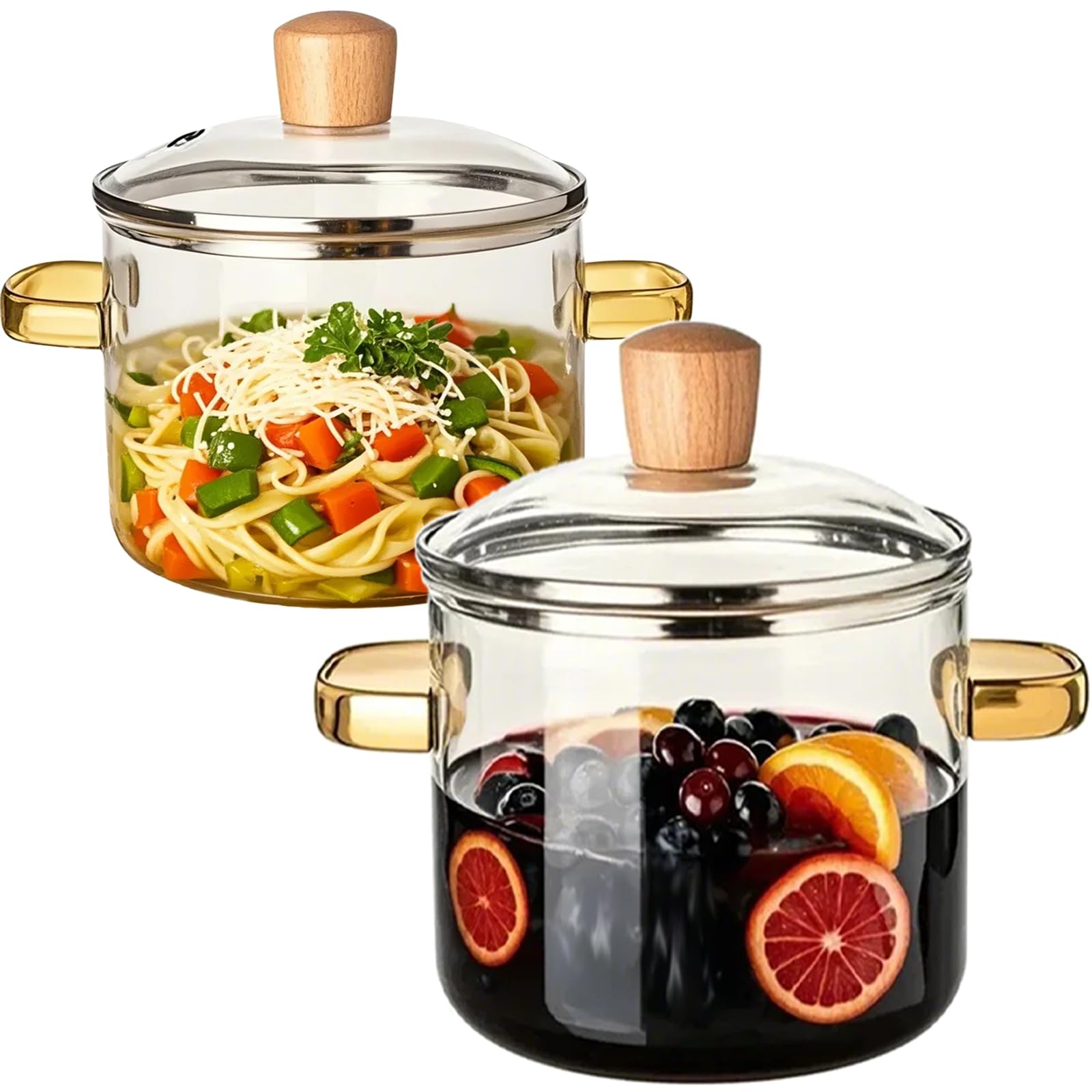 Photo 1 of 2-Piece Glass Saucepan Set with Lid, Heat-Resistant Borosilicate Simmer Pots for Soups, Sauces, Pasta, Milk, Baby Food, Durable & Transparent Glass Cookware for Stovetop Use