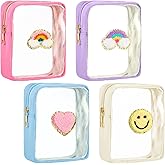 Spiareal 4 Pcs Preppy Patch Makeup Bag Cute Chenille Letter Pouch Cosmetic Toiletry Bag with Zipper Travel Organizer Stuff Skincare Cases for Women Nurse Graduation(Transparent Surface)