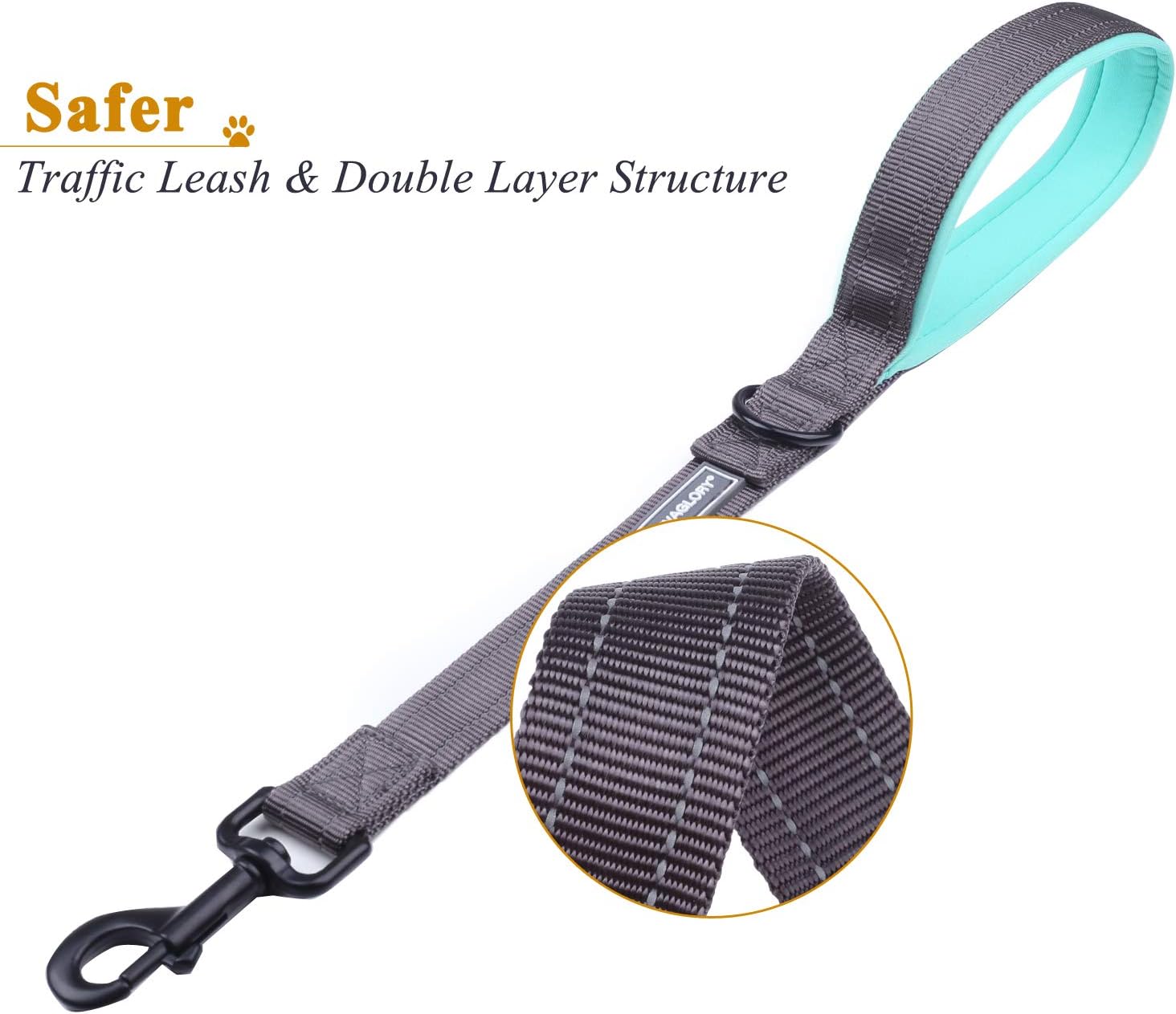 VIVAGLORY Short Dog Lead Closerok Traffic Leash for Dog with Soft Padded Handle for Training & Walking, 46cm, Grey - Image 5