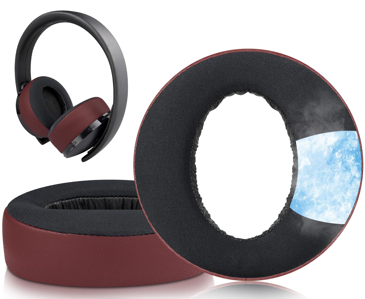 SOULWIT Cooling-Gel Ear Pads Cushions for Sony New Gold Wireless Playstation PS4 Headset, Replacement Earpads for 2018 Version, Headphone Model CUHYA-0080 - Burgundy