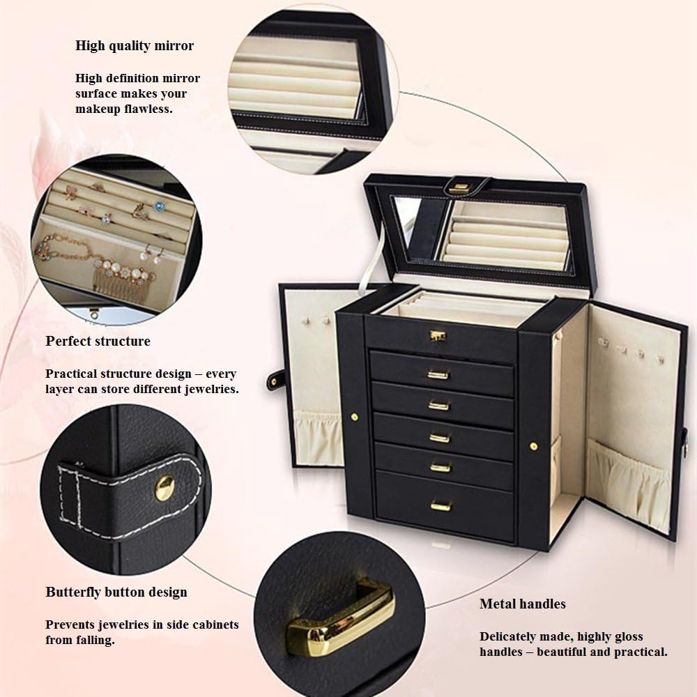 Kendal Huge Leather Jewelry Box / Case / Storage LJC-SHD5BK (black): Home & Kitchen