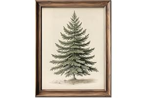 YHCTHT Vintage Christmas Tree Picture Wall Decor, Rustic Pine Tree Vintage Print, Winter Holiday Decor, Botanical Christmas Wall Art, Christmas Decoration Painting 8x10 inch Print Unframed