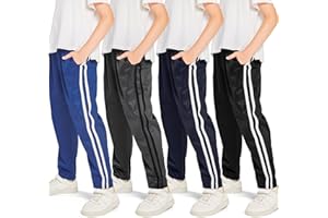 Resinta 4 Pack Boys' Fleece-Lined Open Bottom Sweatpants Boys Athletic Active Jogger Pants with Pockets and Drawstring