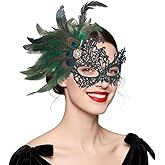 ERDOGLY Lace Masquerade Masks for Women, Peacock Feather Venetian Mask for Halloween Carnival Mardi Gras Party Evening Prom