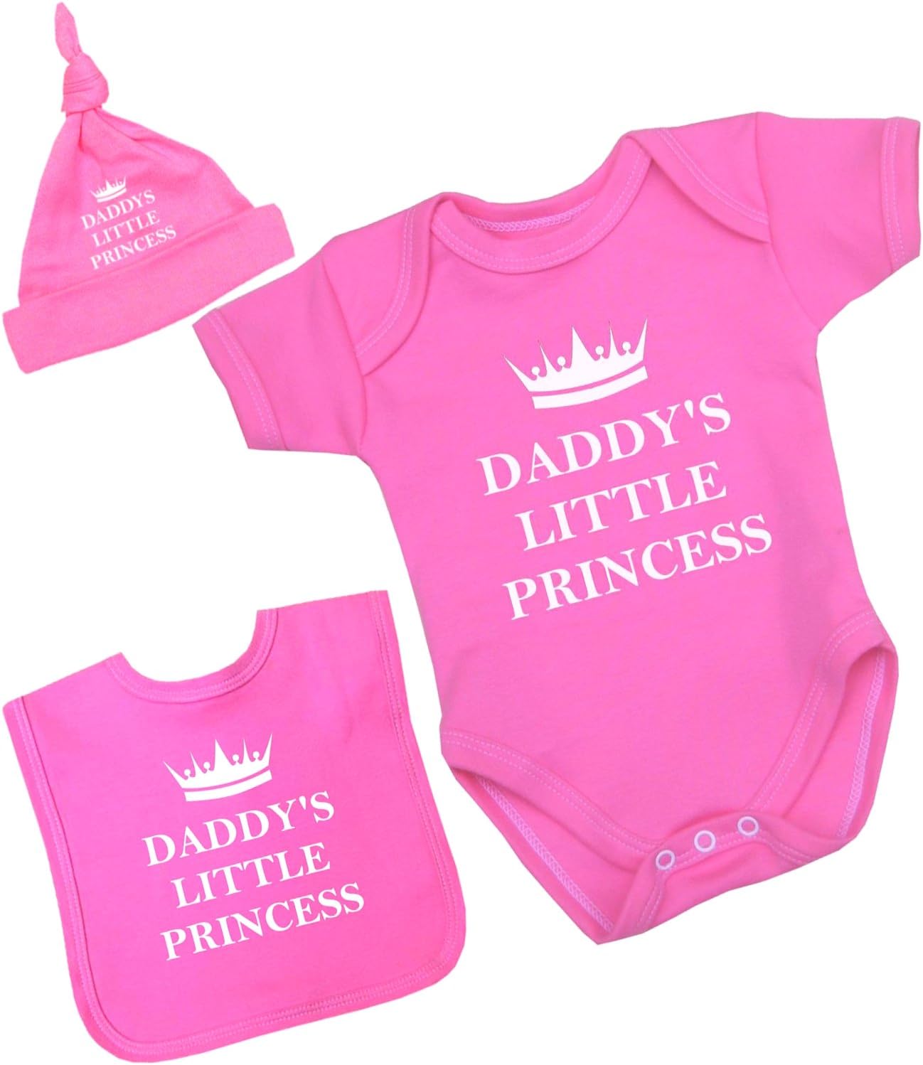 BabyPremBaby Bodysuit Bib Hat Set Daddy's Little Princess Girl Clothes Pink Red