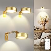 Maooght 3 Pack Gold Battery Operated Picture Light, Wireless Picture Lights for Wall with Remote Dimmable Timer,3 Lighting Mo