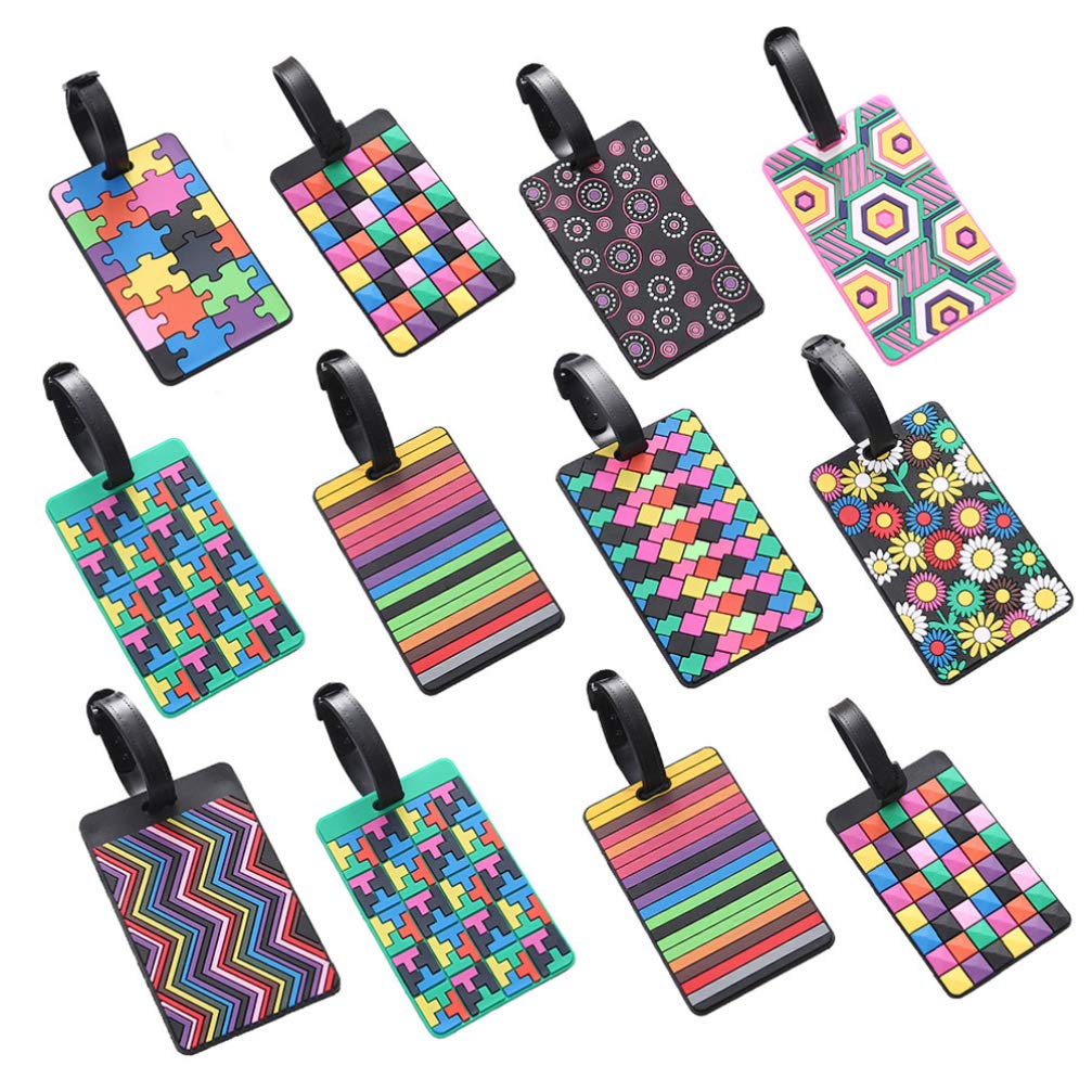12pcs Luggage Tags Baggage ID Soft Rubber Name Suitcase Tag Labels for Women Men Baggage