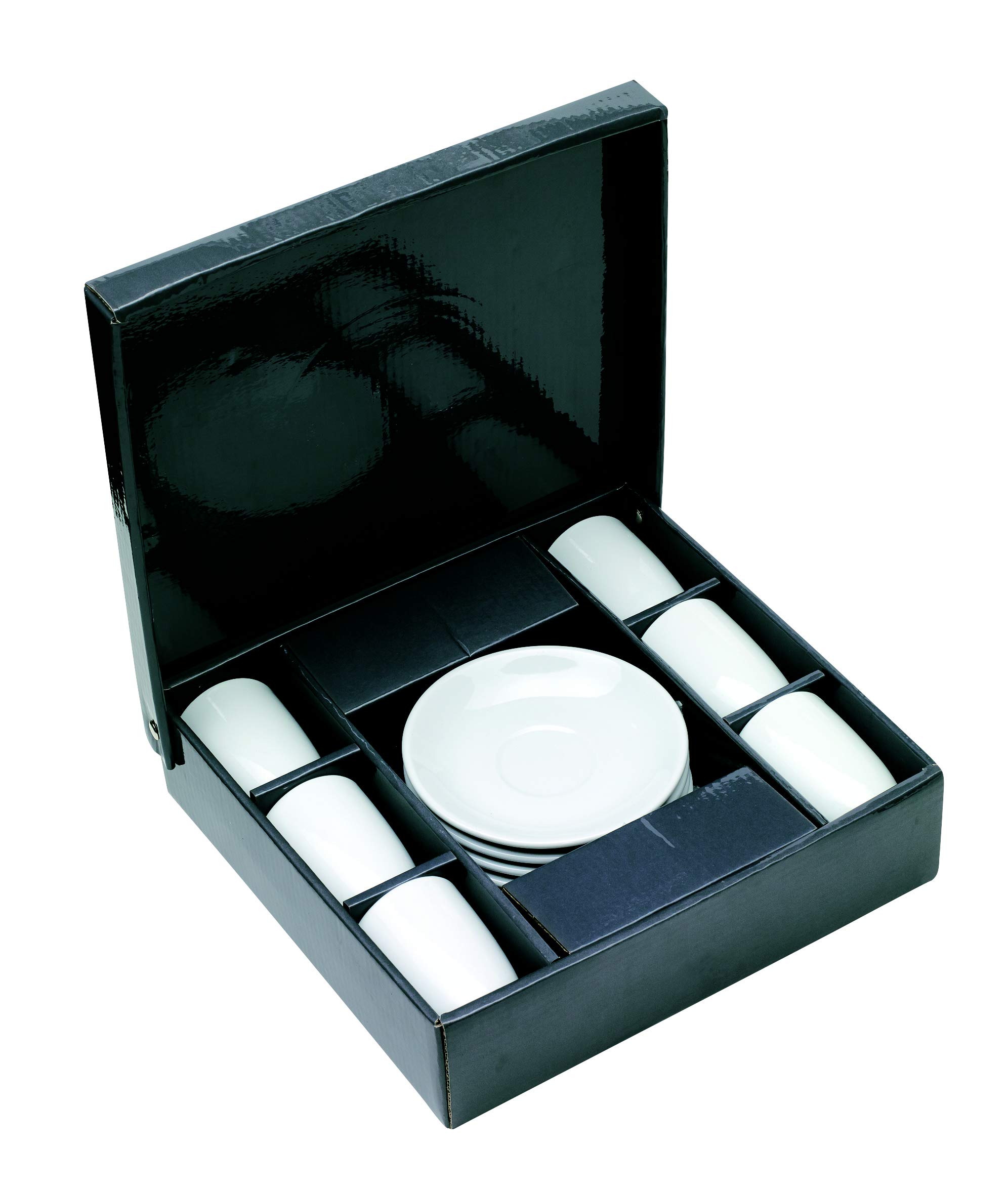 Set of 6 Espresso Cups White Porcelain with Saucers - Classic Espresso Cups in Gift Set | Small Coffee Cups for Espresso & Mocha | High Quality, Elegant & Packed