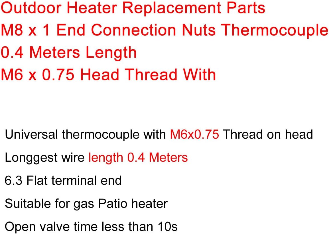 Outdoor Heater Replacement Parts M8 x 1 End Connection Nuts Thermocouple 0.4 Meters Length M6 x 0.75 Head Thread with,Suitable for Outdoor Patio Heaters Repair and Replacement - Image 5