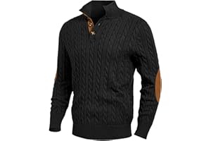 JMIERR Men's Cable Knit Pullover Sweater Casual Long Sleeve Stand Collar Button Knitted Sweaters