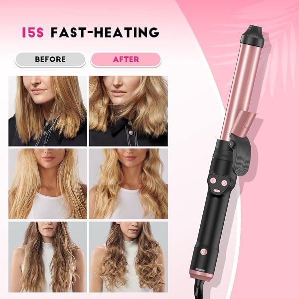 AUTOMATIC CURLING IRON 1 INCH WITH 3-IN-1 INTERCHANGEABLE BARRELS FOR TANGLE-FREE BEACH WAVES CURLS, BEGINNER FRIENDLY ANTI-TANGLE HAIR CURLER, WORLDWIDE DUAL VOLTAGE TRAVEL FOR LONG SHORT HAIR PINK