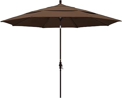 Amazon Com California Umbrella 11 Round Aluminum Market Umbrella Crank Lift Collar Tilt Bronze Pole Sunbrella Cocoa Patio Umbrellas Garden Outdoor