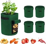 Ohiyoo 5 Pack 10 Gallon Potato Grow Bags with Window, Handles, Felt Nonwoven