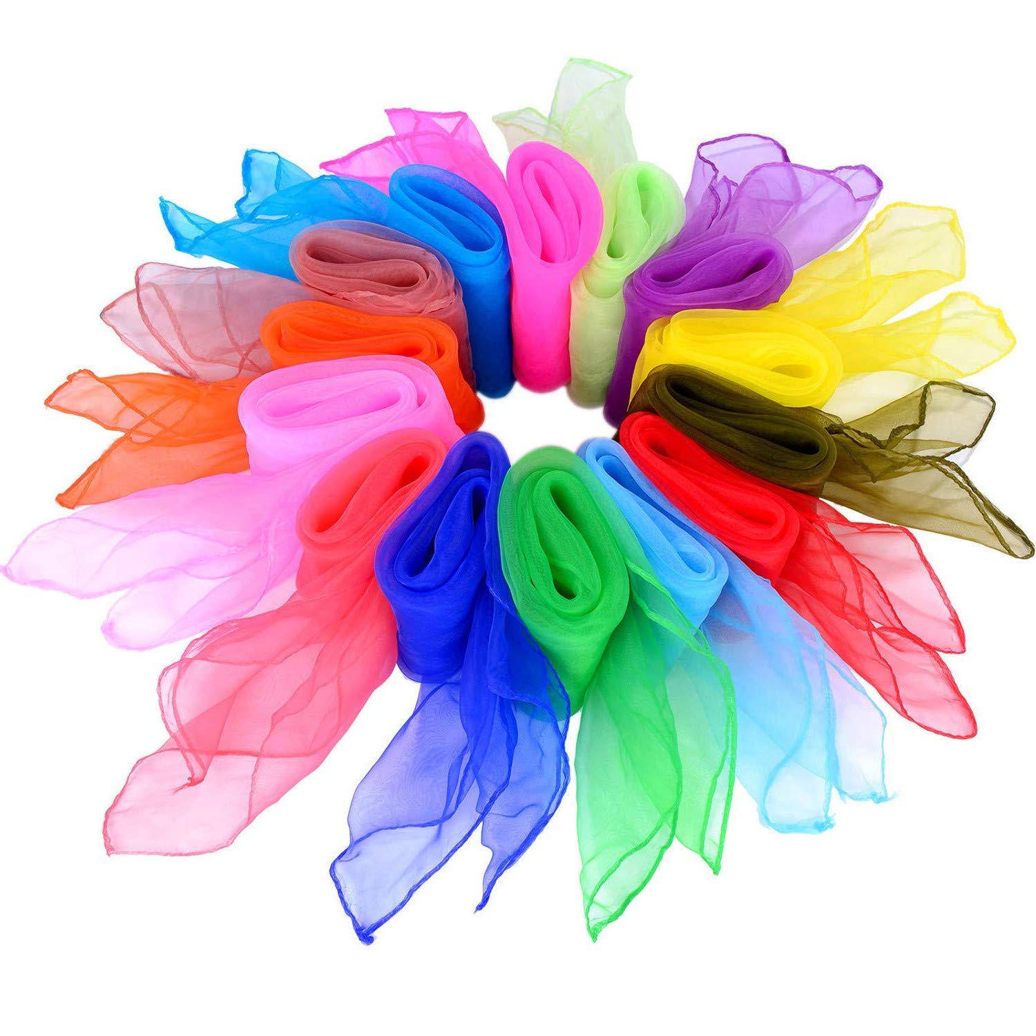 byou Dance Scarf, Dance Scarves 14 pieces Multicolor Square Juggling Scarves for Kindergarten Child Show Belly Dance 14 colors 24inch