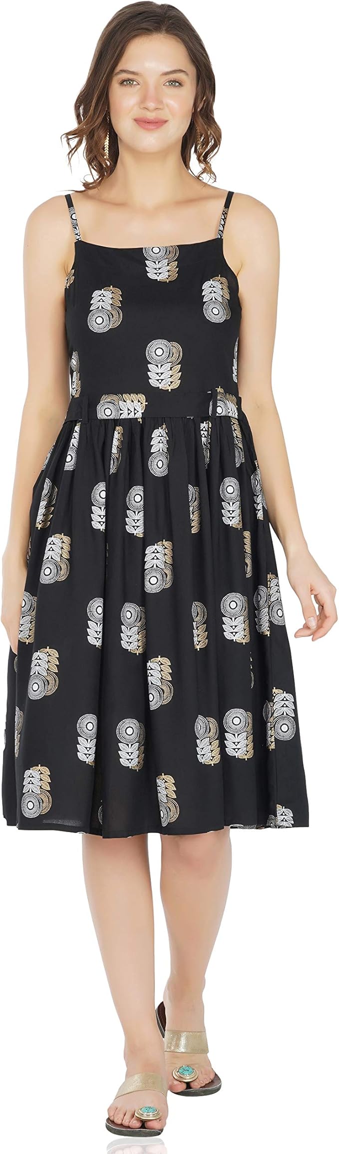 METROFASHION Girl's ALine Knee Length Dress(Black, Gold) Amazon.in