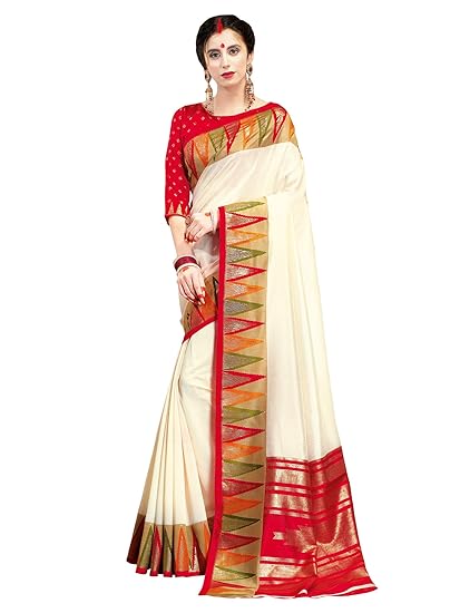 Women's Patola Silk Saree With Blouse Piece (Patola Silk Sarees design 14008_Off-White)