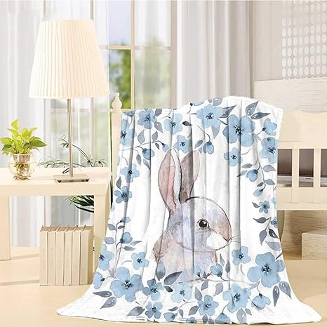 Amazon Co Jp 水彩花耐久プリントブランケット フローラルリースイラストカントリースタイルの装飾でウサギのウサギの肖像画寝室の装飾 150x0 ホーム キッチン