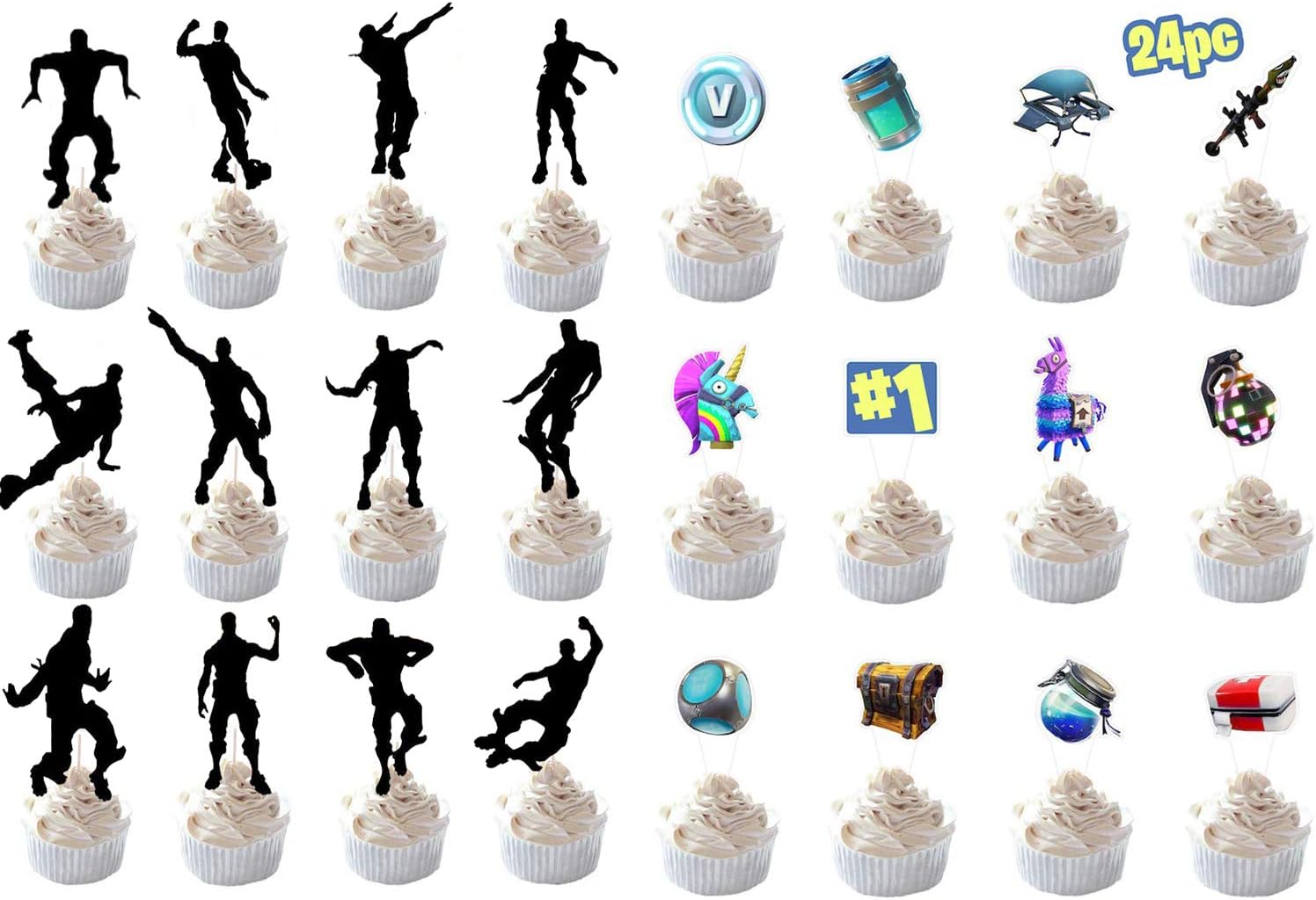 Game Birthday Cake Toppers Game Party Supplies 24 Pcs Diy Cake