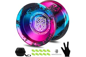 YOYOSTUDIO Yoyo Professional Responsive Yoyo H17, Dual Purpose Metal Yoyos for Kids Beginner, Unresponsive Yo yo Bearing for Adults with Removal Bearing Tool, 10 String, Case & Glove (Black Blue Pink)