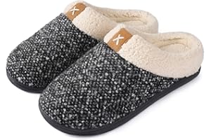 ULTRAIDEAS Mens Slip On Slippers, Sherpa Lined House Shoes with Memory Foam for Indoor Outdoor, Machine Washable