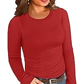 Chulianyouhuo Women Plus Size Tops Long Sleeve Ribbed Knit Shirts Fall Fitted Basic Tee Going Out Tops Casual Outfits