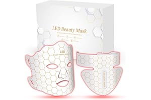 Yahi Red Light Photon Facial & Neck Mask with Remote Control, 7 Custom Modes with Infrared, Portable & Rechargeable with Timer for Home Use, 175 High-Density Light Beads, White