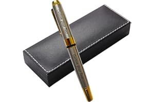 KOMVIOO Personalized Engraved Fountain Pen with Gift Box, Custom Text, Gold Accents, Silver and Black, 5.5 Inch