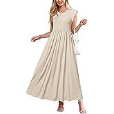 OUGES Women's Maternity Dress Summer Ruffle Sleeve Patchwork Casual Flowy Maxi Dresses with Pockets
