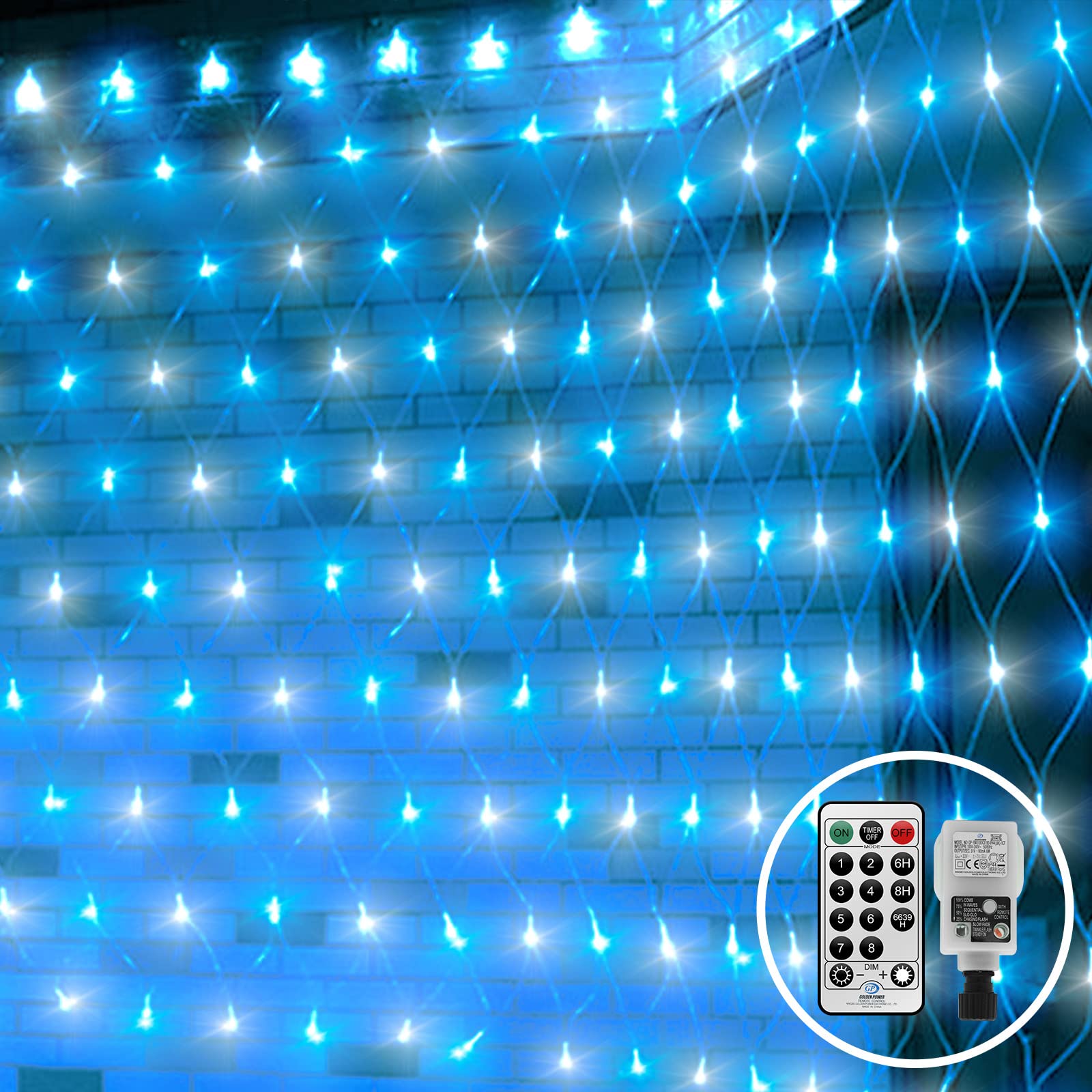 CORST Outdoor Net Lights Mesh Fairy Lights Plug in for Bushes,3M X 2M 200LED Outside Garden Tree Light 8Mode Connectable with Remote Timer for Yard Gazebo Balcony Decor(Blue+White)