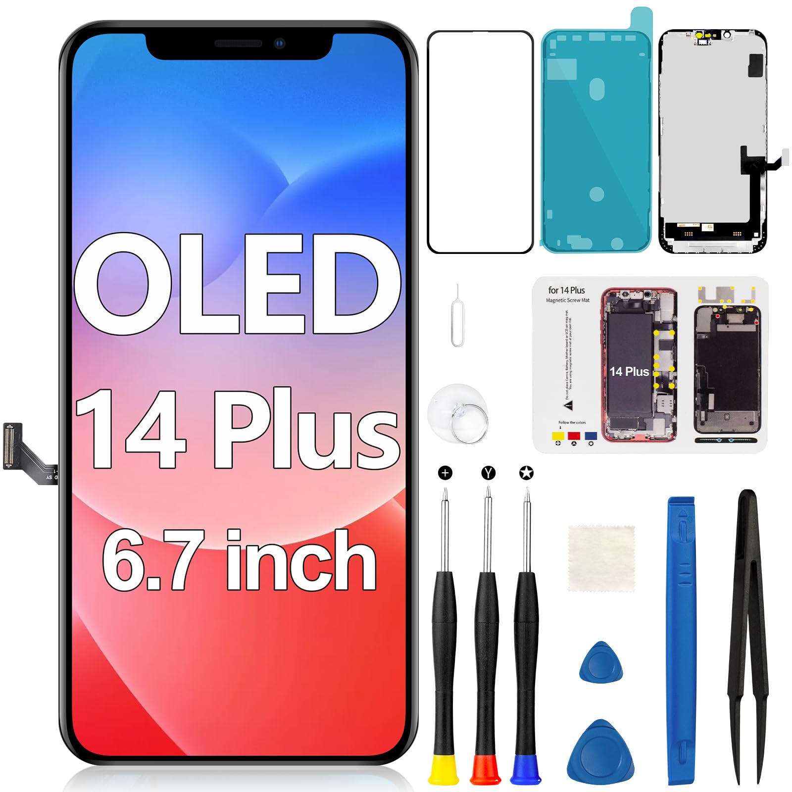 Photo 1 of for iPhone 14 Plus OLED Screen Replacement 3D Touch FHD LCD Display Digitizer Full Assembly with Repair Kits Model A2632 A2885 A2886 A2887 A2888 6.7 Inch