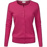 JJ Perfection Basic Button Down Soft Knitted Cardigan Long Sleeve Crew Neck Casual Sweater Jackets for Womens with Plus Size