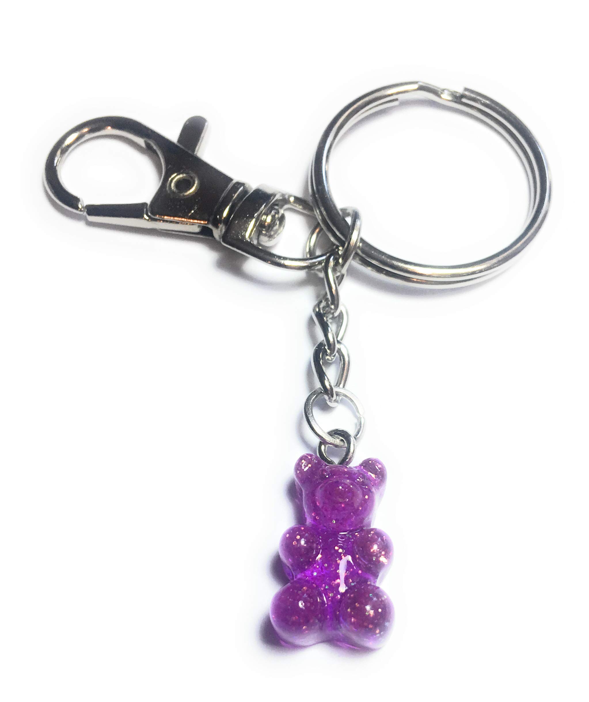 FizzyButton Gifts Translucent Purple Glitter Jelly Baby Gummy Bear Charm Keyring Key Ring Keychain