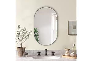ANDY STAR Black Oval Mirror, 20x33’’ Oval Mirrors for Bathroom, Pill Shaped Mirror, Black Mirror Vanity, Modern Oval Black Mirror for Bathroom Stainless Steel Metal Framed Wall-Mounted Mirrors