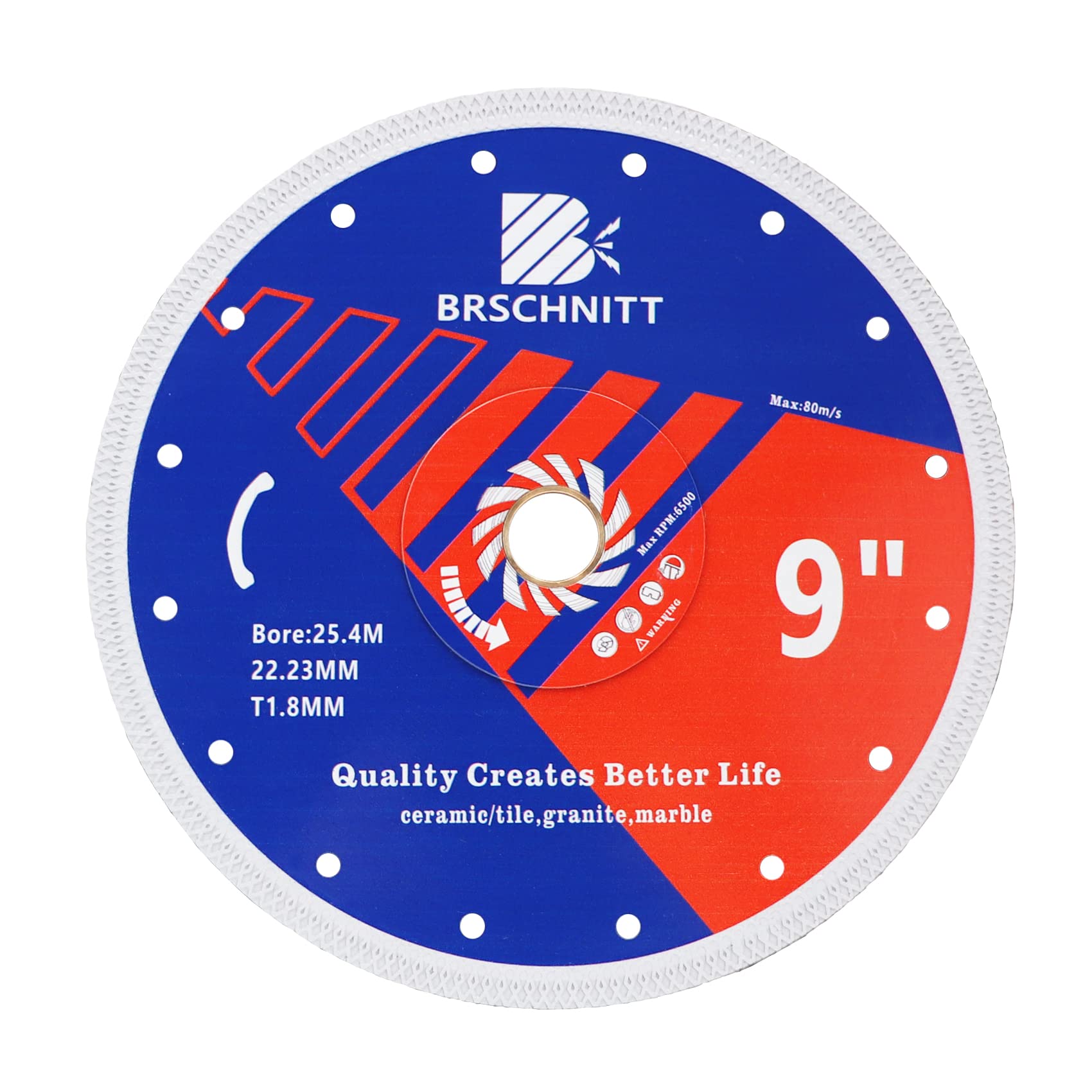 Super Thin Diamond Porcelain Cutting Disc with X Teeth,BRSCHNITT 9 Inch (230mm) Diamond Cutting Disc with Reinforced Core Center for Dry/Wet Cutting Porcelain Tile Ceramic Marble Granite