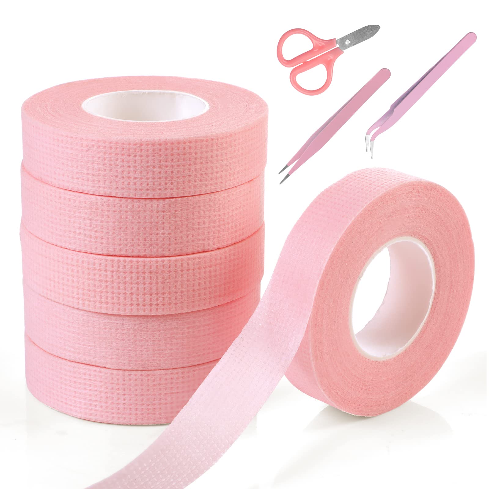 Vaktop 6 Rolls Eyelash Tape with 2 Tweezers and Scissors, Breathable Lash Tape for False Lash Extension Accessories (0.5 inch x 10 Yards)