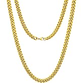 Oaldilee Stainless Steel Cuban Chain Necklace for Men Women, Real Gold/Black Plated Mens Chain Curb Chains, 3/5/7/10/12mm width, 18, 20, 22, 24, 26, 28, 30 Inch Jewelry Gift