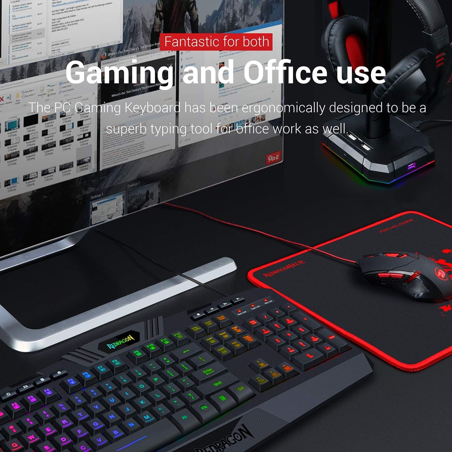 Redragon S101 Wired Gaming Keyboard and Mouse Combo RGB Backlit Gaming Keyboard with Multimedia Keys Wrist Rest and Red Backlit Gaming Mouse 3200 DPI for Windows PC Gamers (Black): Computers & Accessories