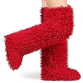 IXU Thigh High Fur Boots,Over the Knee Furry Boots for Women,Fuzzy Fluffy Tall Long Faux Boot Snow Winter Round Toe