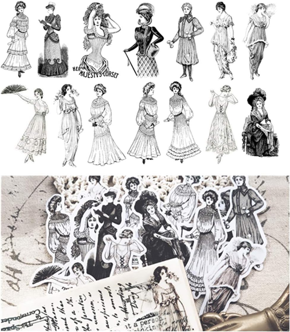 Layhome 2 Sets 28 Pieces Lady Sticker Stamping Vintage Paper Stickers for Scrapbooking