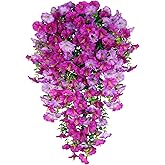 ACRYCS 3 Pcs Artificial Hanging Flowers for Outdoors Morning Glory Artificial Flowers Spring Summer Decoration UV Resistant Fuchsia Faux Flowers for Outdoor Planters Front Door Porch Patio Yard Decor
