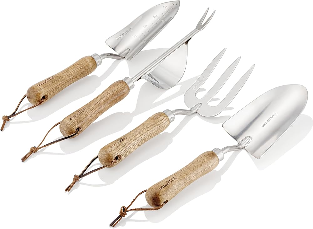Kingswood Green 4-Piece Garden Tool Set - Ash Handles, Stainless Steel