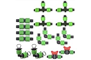 ONE STOP OUTDOOR Drip Irrigation Tubing 1/2" - (4 Elbow, 4 Tee, 4 Coupling, 4 End Plug, 2 Shut Off Valves) Universal Perma Connector Barbed Locking Fitting - Fits All Brands 16-17mm Drip Tape & Tubing (18, Mixed Pack)