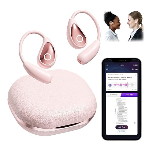 OEQ Language Translation Earbuds Real Time with Clear Speech,3 in 1 Language Translator Device with 100+Language Real Time Two Way with Long Battery Life,Ideal for Travel/Gift/Learning (Pink)