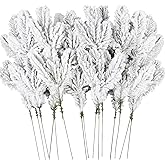 DIYDEC 15pcs Snowy Pine Branches 11.8" Christmas Artificial Pine Picks Branches Snowy Pine Needles Frosted Faux Pine Picks Greenery Stems for Christmas Tree Garland Wreath Vase DIY Crafts Home Winter