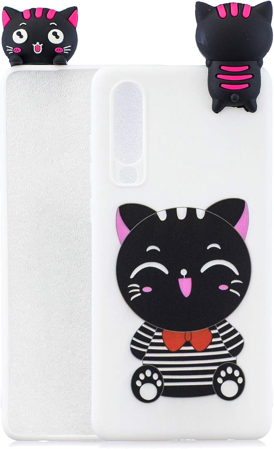 HongYong Cute 3D Cat Case for Huawei P30 Lite,Ultra Slim Fit Soft Silicone Gel Bumper Shockproof Protective Cartoon Phone Case with Lovely Animal Pattern for Huawei P30 Lite,White