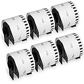BETCKEY - Removable Film Label Replacement for Brother DK-2205 (2-3/7" x 100'), Durable Waterproof Continuous Label, Use with Brother QL Printers [6 Rolls]