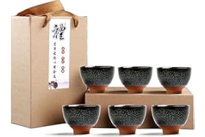 Puoyikt Dark Brown Ceramic Kung Fu Tea Set of 6, Japanese & Chinese Tea Cups, Sake Cup, 2.1oz Capacity Each