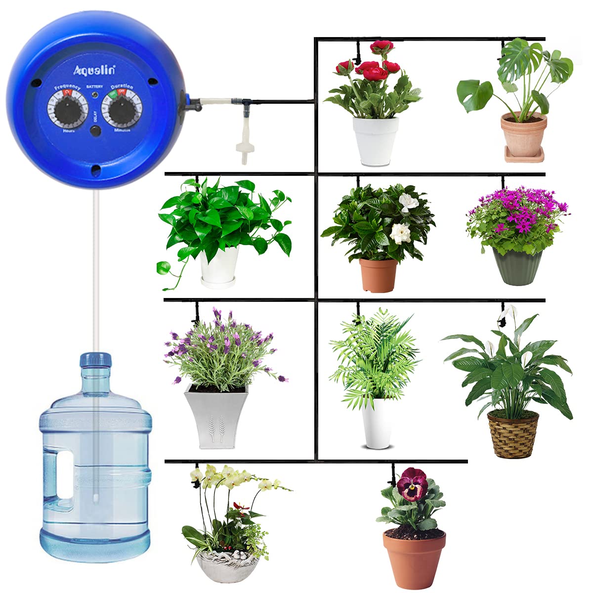DIY Micro Drip Irrigation Kit Watering Computer Irrigation System Controller for 10 Indoor Potted Plant, Rechargeable