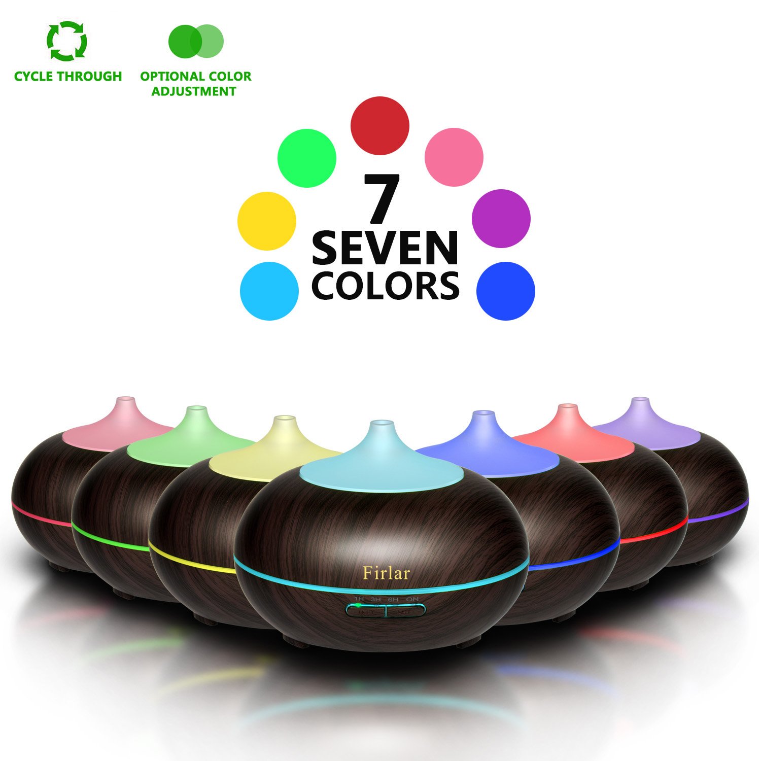 Firlar 300ml Wood Grain Cool Mist Ultrasonic Humidifier LED Night Lamp Aromatherapy Oil Diffuser Baby-AUTO Shut off Lights For Office Yoga Home Bedroom