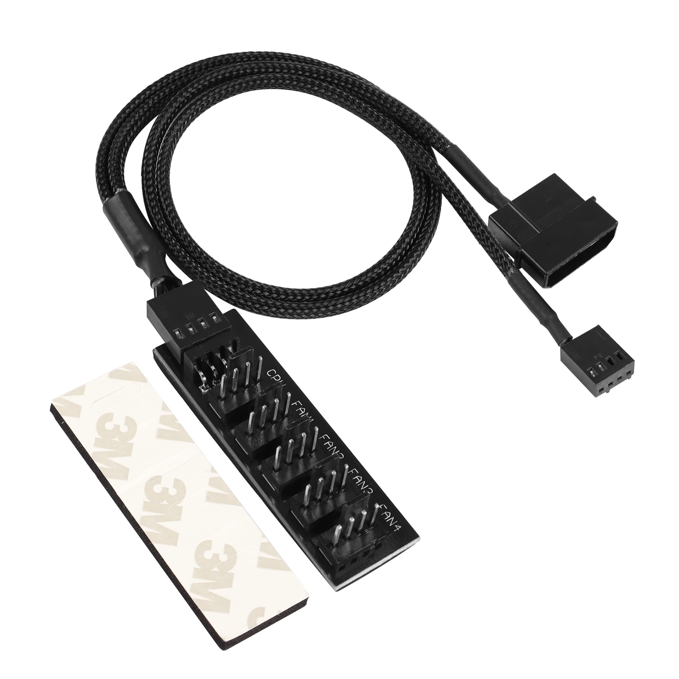 YACSEJAO 4 Pin PWM Fan Hub Spliiter, Sleeved 1 to 5 Way PWM PC CPU Cooling Fan Splitter Cable for computer PC Fan Cable